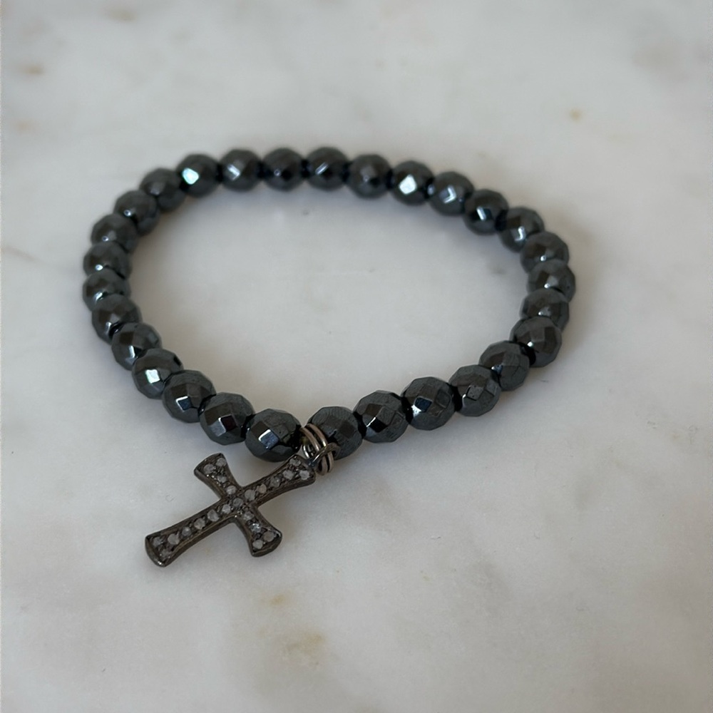 Diamond pave cross bracelet